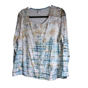 Coldwater Creek Multi Color Blue White Orange Layered Long Sleeve Tee Size XL